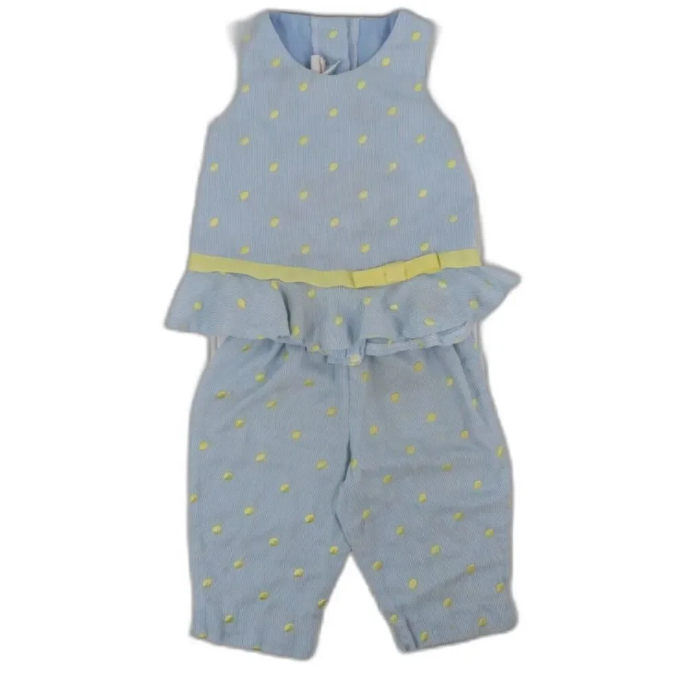 VTG Peaches and Cream Toddler Girls Set Blue Yellow Polka Dots Size 2T